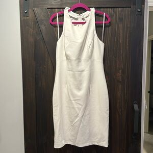 Ladies White Dress with Ruffle Racerback Detail